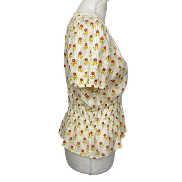 MADEWELL SOPHIA IVORY WHITE FLORAL GAUZE TOP IN WILD CALENDULA BLOCK PRINT - M - Picture 6 of 13